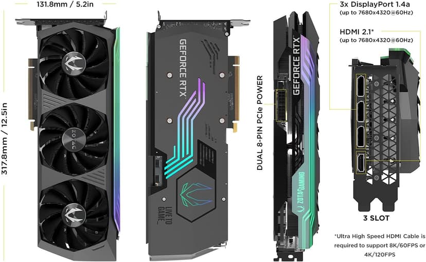 ZOTAC GAMING GeForce RTX™ 3080 Ti AMP Holo 12GB GDDR6X 384-bit 19 Gbps PCIE 4.0 Graphics Card, HoloBlack, IceStorm 2.0 Advanced Cooling, SPECTRA 2.0 RGB Lighting, ZT-A30810F