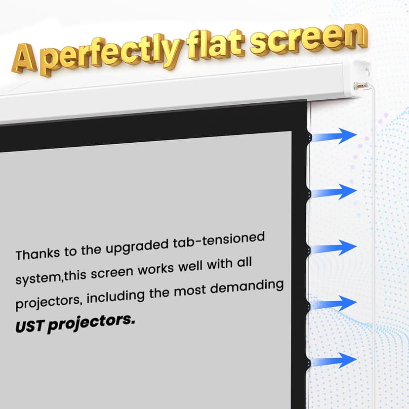 Tensioned Motorized Projector Screen by SilverMagic - Tab Tensioned and Modern Design Gray Screen with White Aluminum case for Home Theater/Living Room/Patio/Office/Classroom - 120 inch 16:9