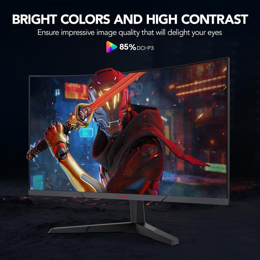 KOORUI Gaming Monitor, QHD 2560P Computer Monitor, 144Hz 27 Inch Monitor (1ms, 1800R Curved VA Panel, DP1.2+HDMI*2, AdaptiveSync, Narrow Bezel with Ultra-Thin), Tilt Adjustable,Eye Care