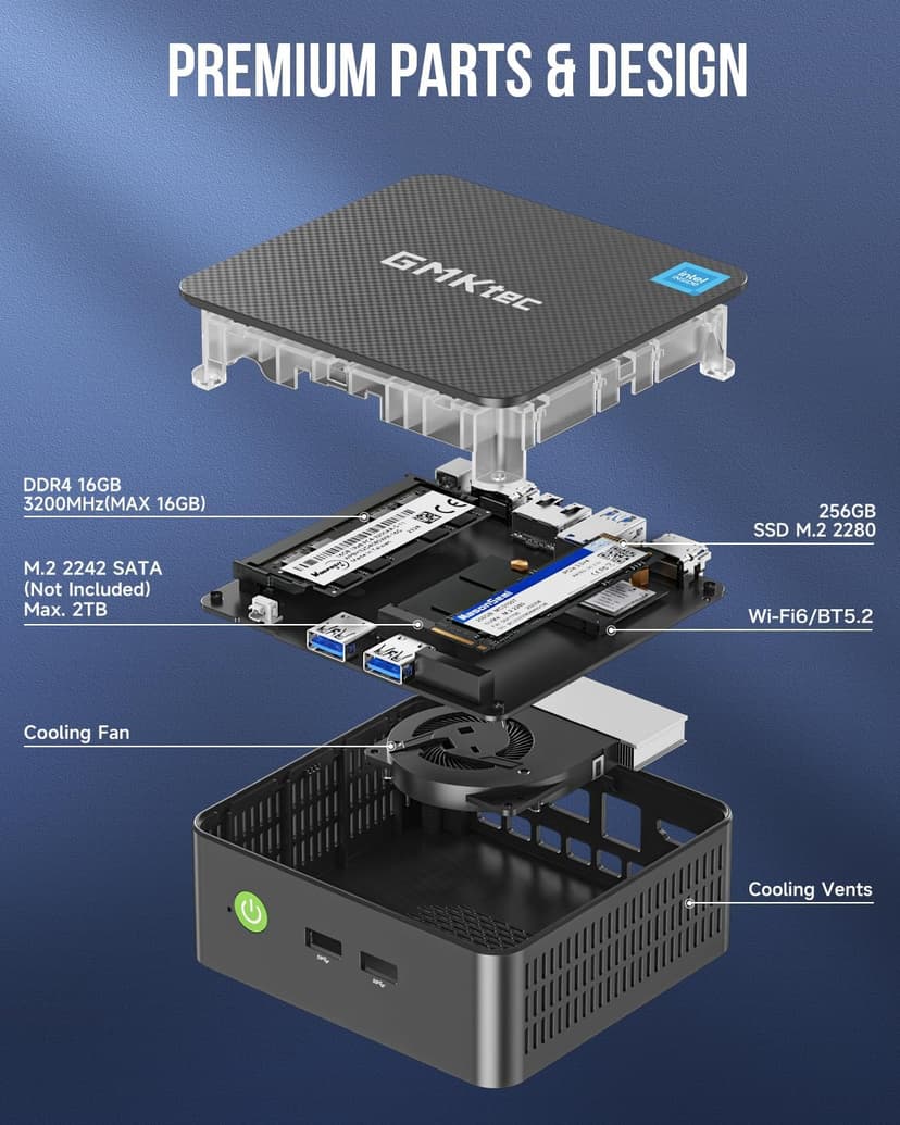 GMKtec Mini PC Intel N150 (up to 3.60GHz) Intel i226-V 2.5Gbps RJ45 Desktop Computers 16GB DDR4 256GB PCIe M.2 SSD/ 4K Dual HDMI/USB3.2/WiFi 6 BT5.2 for Office, Business