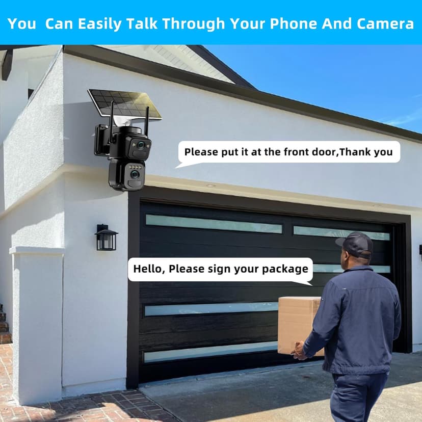4K 8MP Solar Security Cameras Wireless Outdoor Battery Powered, 5GHz & 2.4GHz Dual Lens Bullet & 360° PTZ Outdoor Security Camera with Solar Panel, Digital Zoom, Night Vision,PIR Sensor(2Pack)