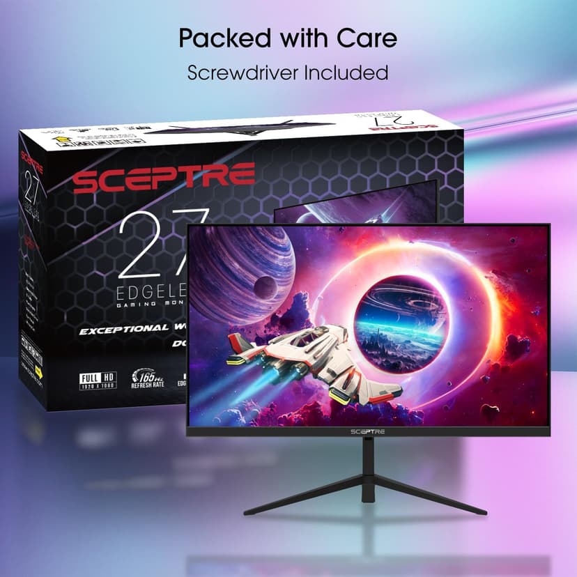 Sceptre 27-inch Gaming Monitor 165Hz 144Hz 1ms AMD FreeSync Premium HDMI DisplayPort Build-in Speakers, 99% sRGB Machine Black (E275B-FWD168 Series)