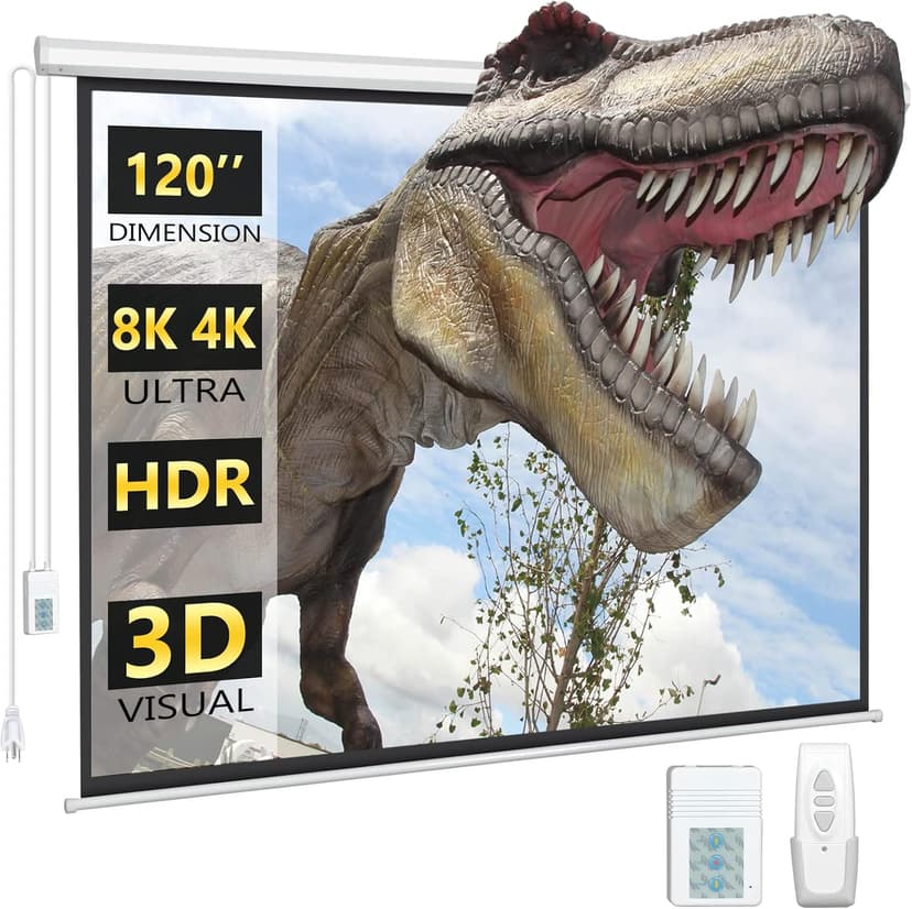 Electric Projector Screen with Remote, DINAH 120 inch Projector Screen, Automatic Air Indoor Projector Screen, Drop Down Projector Screen Pull Down, Motorized Projector Scree,4K 3D HD Projection Movie