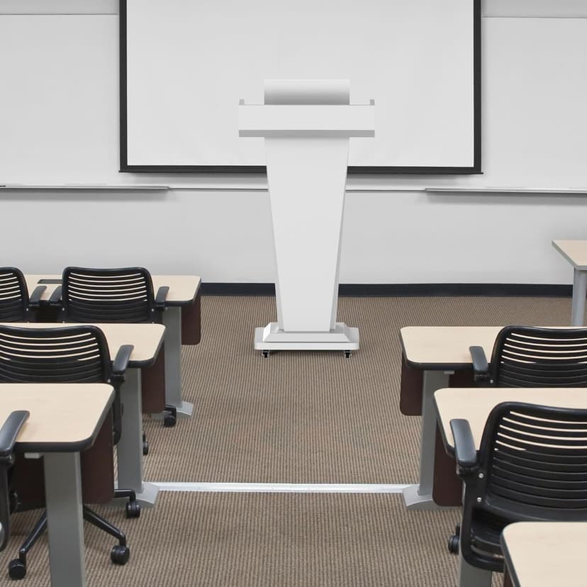 Heavy-Duty Black Metal Podium Stand with Lockable Wheels | Mobile Lectern with Storage Cabinet & Adjustable Height | for Conference Rooms, Churches, Classrooms & Events