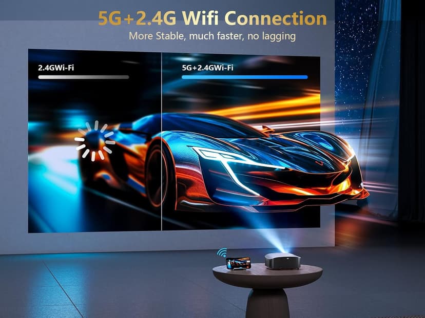GooDee Smart 4K Projector with 5G WIFI and Bluetooth, Netflix/Amazn Prime Video Certified, Dolby Audio, 800ANSI Outdoor Projector, 400" Zoom Home Theater Projector Compatible with TV Stick,iOS,Android