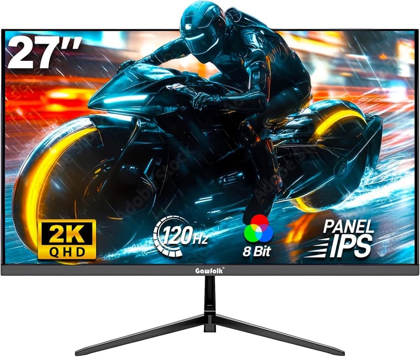 Gaming Monitor 27 inch QHD IPS, PC Screen 120Hz 2K (2560×1440P), Ultra-Thin Zero Frame Computer Display for Home Office Business, DP, HDMI, Wall-Mounted