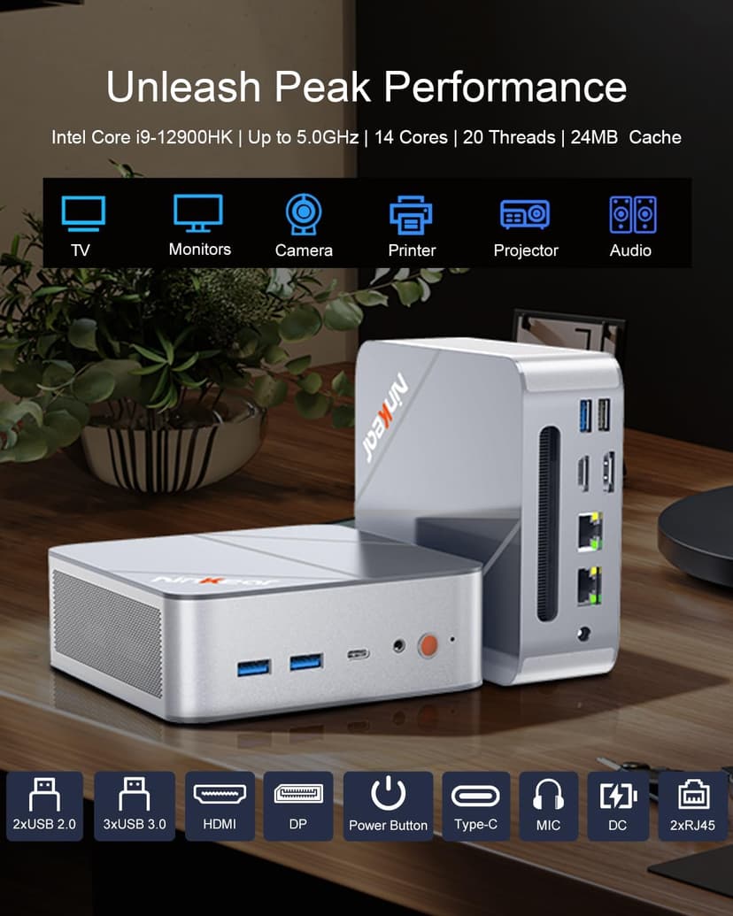 Gaming Mini PC, Intel i9-12900HK (14C/20T), 32GB RAM, 1TB SSD, Dual 2.5G LAN, Triple 8K UHD Display, WiFi 6E, BT5.2, HDMI/DP/Type-C, PS3 Emulator | Mini Desktop Computer for Business/Home