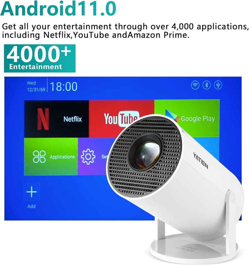 Mini projector portable projector movie home cinema bedroom student dorm projector watch soccer competition basketball match for laptop smartphone build in TV stick play game PS5 Switch