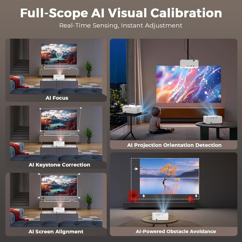 [AI Movin System & 1200 ANSI] Projector-4K with WiFi 6 and Bluetooth, 30W DoIby Audio Netflix-Licensed Projector, One-touch Focus Portable 1080P Outdoor-Projector, Lisowod Smart Proyector with HDR10+
