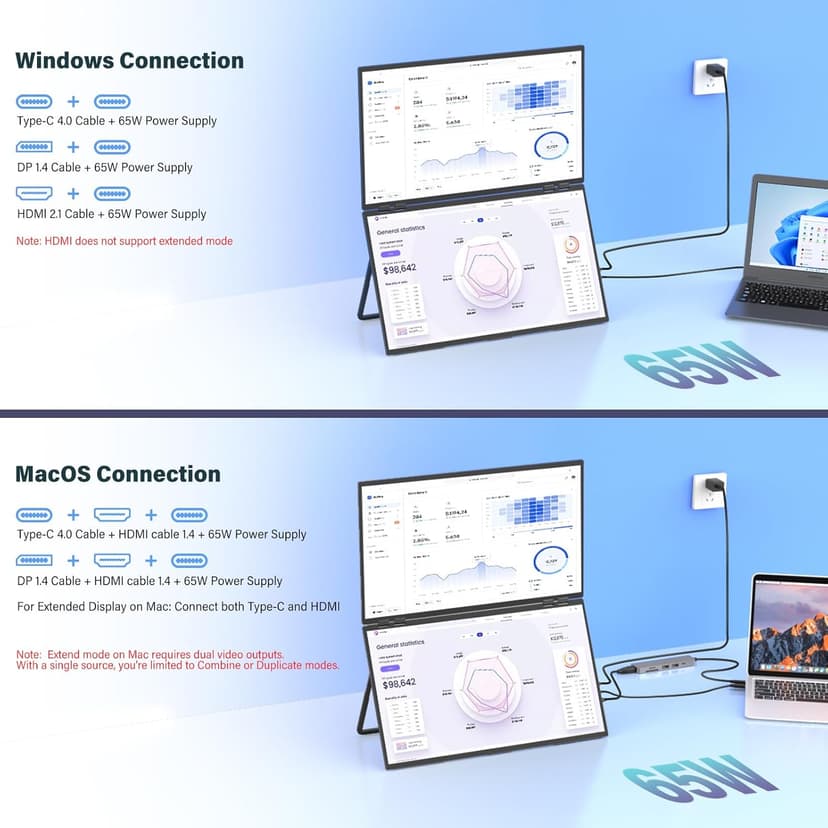 InnoView 23.8" Dual Mnonitor 4K UHD 100% sRGB Dual Screen Monitor 315°Adjustable Foldable Monitor for Laptop MacBook Windows with DP Type-C HDMI (No Driver Needed)