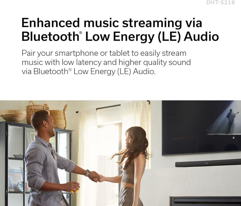Denon DHT-S218 Sound Bar (Black), 2.1-Channel, 3D Audio with Dolby Atmos, 2 Built-in Subwoofers, Dual Midrange Drivers & Tweeters, 4K UHD HDMI with eARC, Dialog Enhancer, Multi-Pairing & Multi-Point