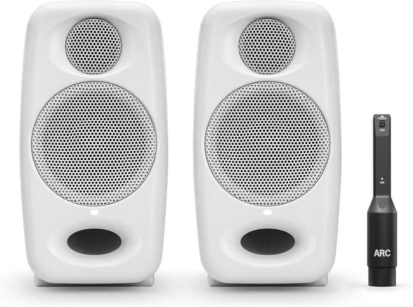IK Multimedia Premium Version iLoud Micro Monitor Pro White (Pair) 50 Watt Portable & Powerful Reference Studio Monitor, Class D High-Efficiency Amplifier, Custom-Made Drivers for Music Mixing