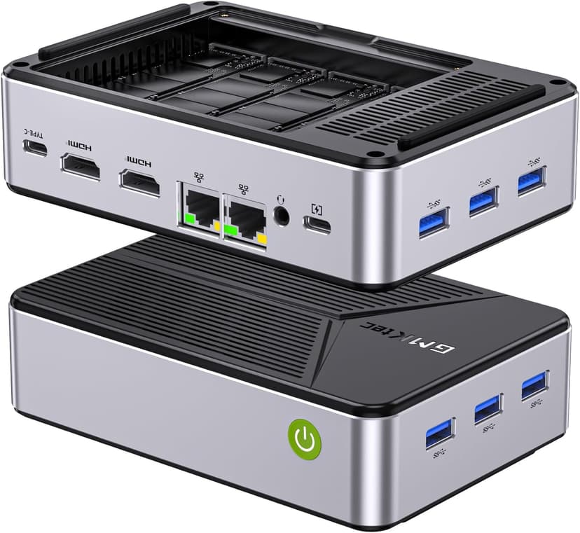 GMKtec G9 Plus Mini PC NAS, Intel N150 Dual Boot 11 Pro Linux Desktop Computer 12GB DDR5 64GB EMMC + 1TB M.2 SSD, 4*M.2 NVMe Slots, Dual NIC 2.5GbE, USB-C 10Gbps, Network Attached Storage