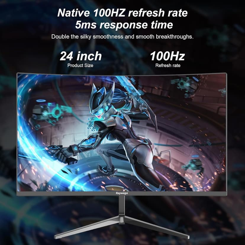 24 inch 3000R Curved Monitor 100Hz FHD 1920x1080p Refresh Rate 16:9 Aspect Ratio Ergonomic Tilt & VESA Compatible - Home Office Gaming Monitor Sync Visual Experience for Work & Play,HDMI * 2