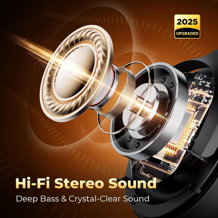 Active Noise Cancelling Headphones, Upgraded Wireless Bluetooth Headphones Over Ear with ENC Mic, HiFi Stereo Deep Bass, Noise Canceling Headphones Lightweight, BT 5.4, for Travel/Office/Home, Black