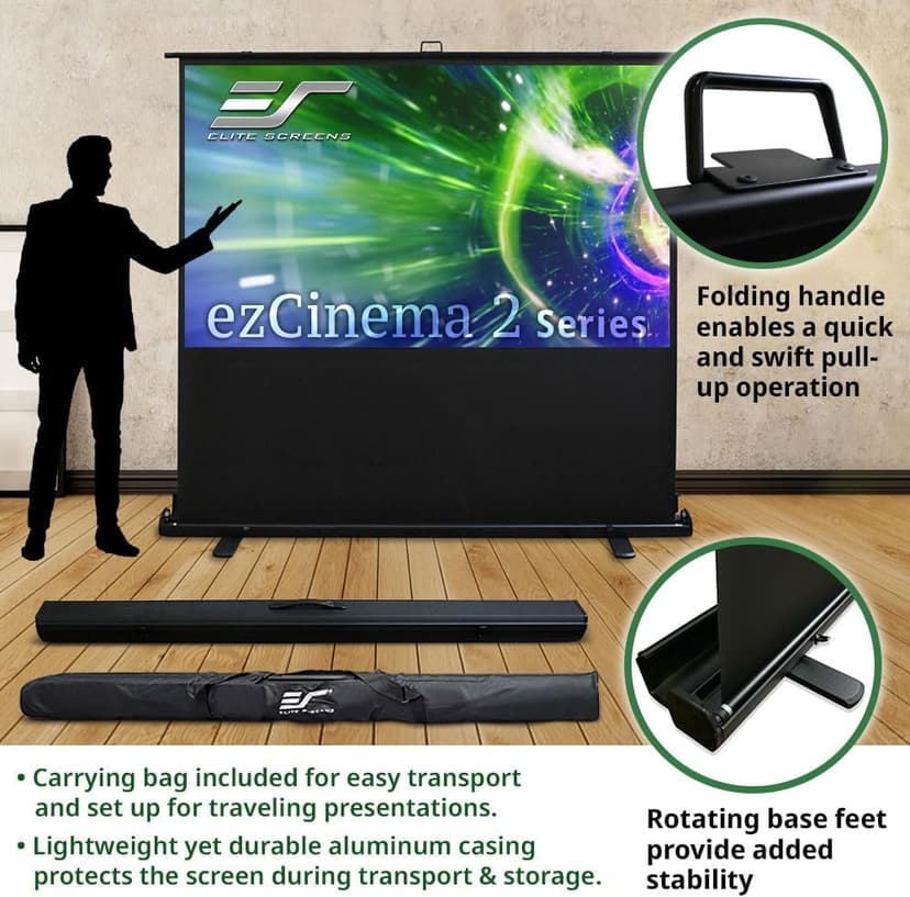 Elite Screens ezCinema 2, 120-inch 4:3 Aspect Ratio Portable Manual Floor Pull Up with Scissor Backed Projector Projection Screen Office Classroom Church Home Theater + Carrying Bag, F120NWV2