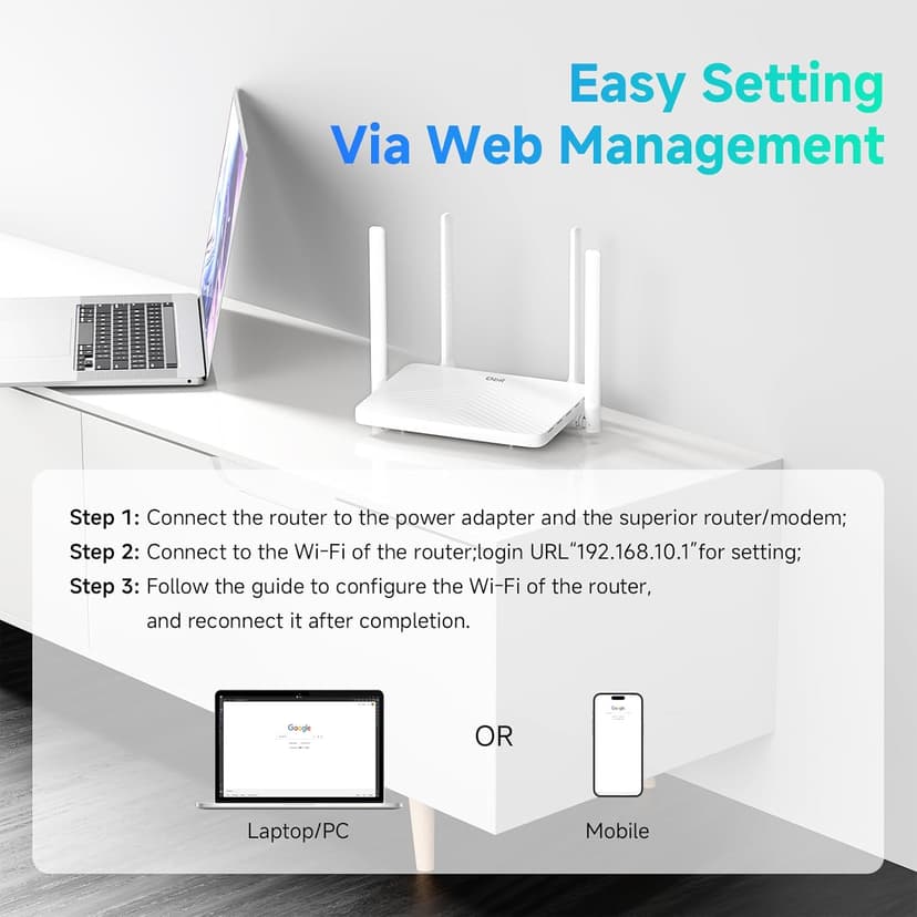 DBIT AC1200 Gigabit WiFi Router 2.4GHz +5GHz Dual Band MU-MIMO Wireless Internet Router, 4 x 10/100/1000Mbps Ethernet Ports, 4 x 5dBi Antennas, Support Router, AP, Repeater Mode, EasyMesh, White