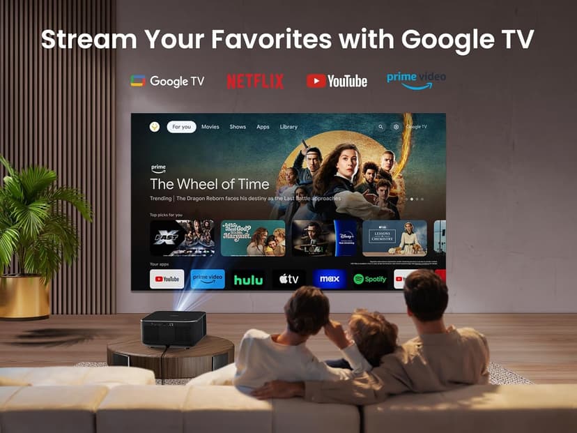 Yaber K3 Projector 1600 ANSI Smart Projector with Google TV, 30W Speaker Sound by JBL, Dolby Audio, Home/Outdoor Movie Projector with WiFi6 and Bluetooth, Auto Screen Adapation,Netflix 7000+app