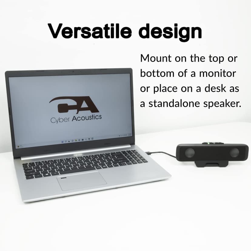 Cyber Acoustics USB Speaker Bar (CA-2890) – Stereo USB Powered Speaker, Easily Clamps to Monitor, Convenient Controls