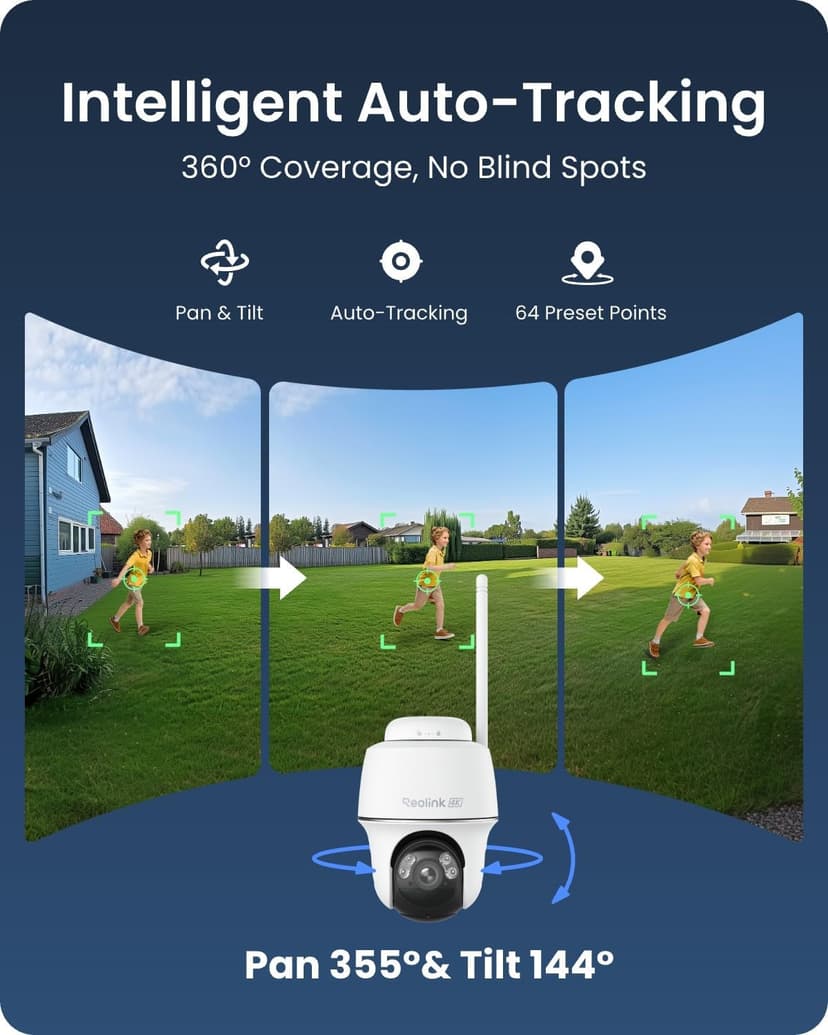 REOLINK 4K Solar Security Cameras Wireless Outdoor System, Color Night Vision, 360° Pan Tilt Auto-Tracking, 2.4/5 GHz Wi-Fi 6, Encrypted Local Storage, No Subscription, Home Hub with 2X Argus PT Ultra