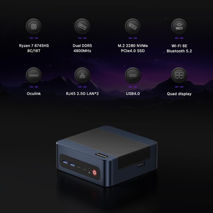 M4 Mini PC Desktop Computers, AMD Ryzen 7 8745HS, 32GB DDR5 1TB PCle SSD, 4K Triple Display, USB4.0, Oculink, Dual 2.5G LAN, Wi-Fi 6E/BT5.2, Compact Silent PC for Gaming, Office & Design