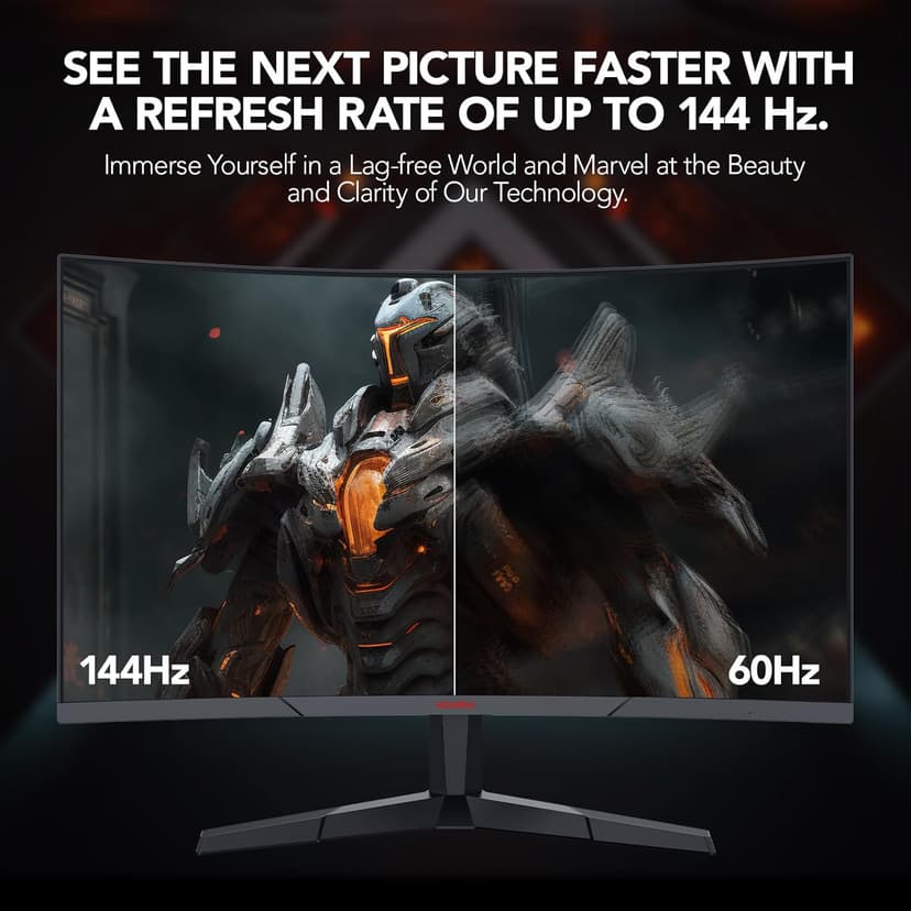 KOORUI Gaming Monitor, QHD 2560P Computer Monitor, 144Hz 27 Inch Monitor (1ms, 1800R Curved VA Panel, DP1.2+HDMI*2, AdaptiveSync, Narrow Bezel with Ultra-Thin), Tilt Adjustable,Eye Care
