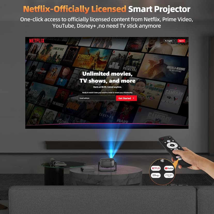 Netflix Officially Licensed Projector,BETTDOW Closed-Design Projector with Wifi 6 and Bluetooth 5.2,Intelligent Voice Assistant,Electric Focus Projector for Netflix/YouTube/Prime Video/D+
