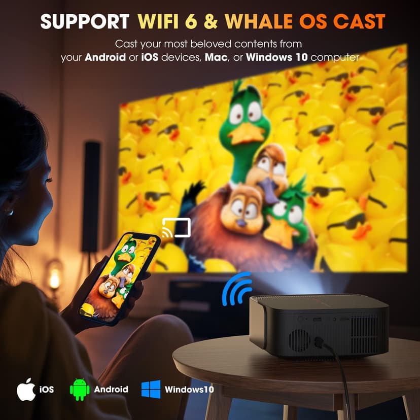 [2025 Netflix-Official | 386+ Built-in Apps] DBPOWER E2 Smart Projector with WiFi and Bluetooth, Mini Projector 4K with Netflix, Youtube, Disney+, Hulu, Max, Crunchyroll w Portable Case