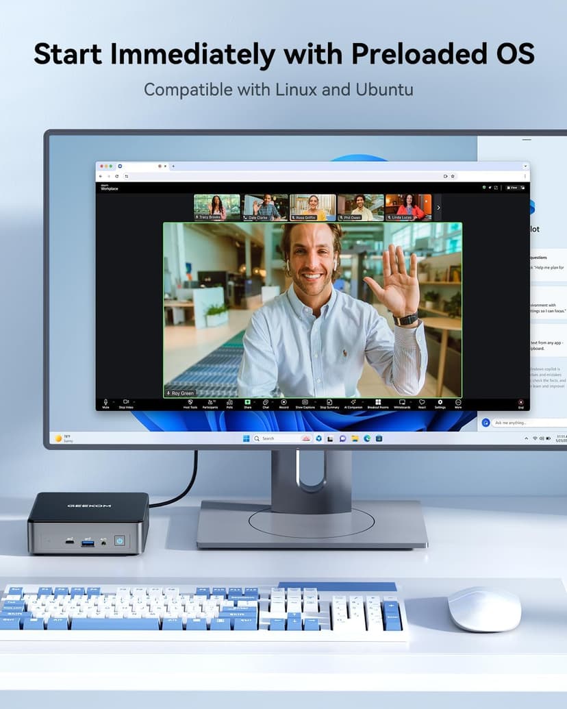 GEEKOM Air12 Mini PC with 13th Gen Intel N150, 16GB DDR5 512GB NVMe SSD Mini Desktop Computer, 4K Triple Display via HDMI 2.0+MiniDP 1.4+USB-C, SD Slot, WiFi 6/BT5.2, Gigabit LAN, VESA for Home&Office