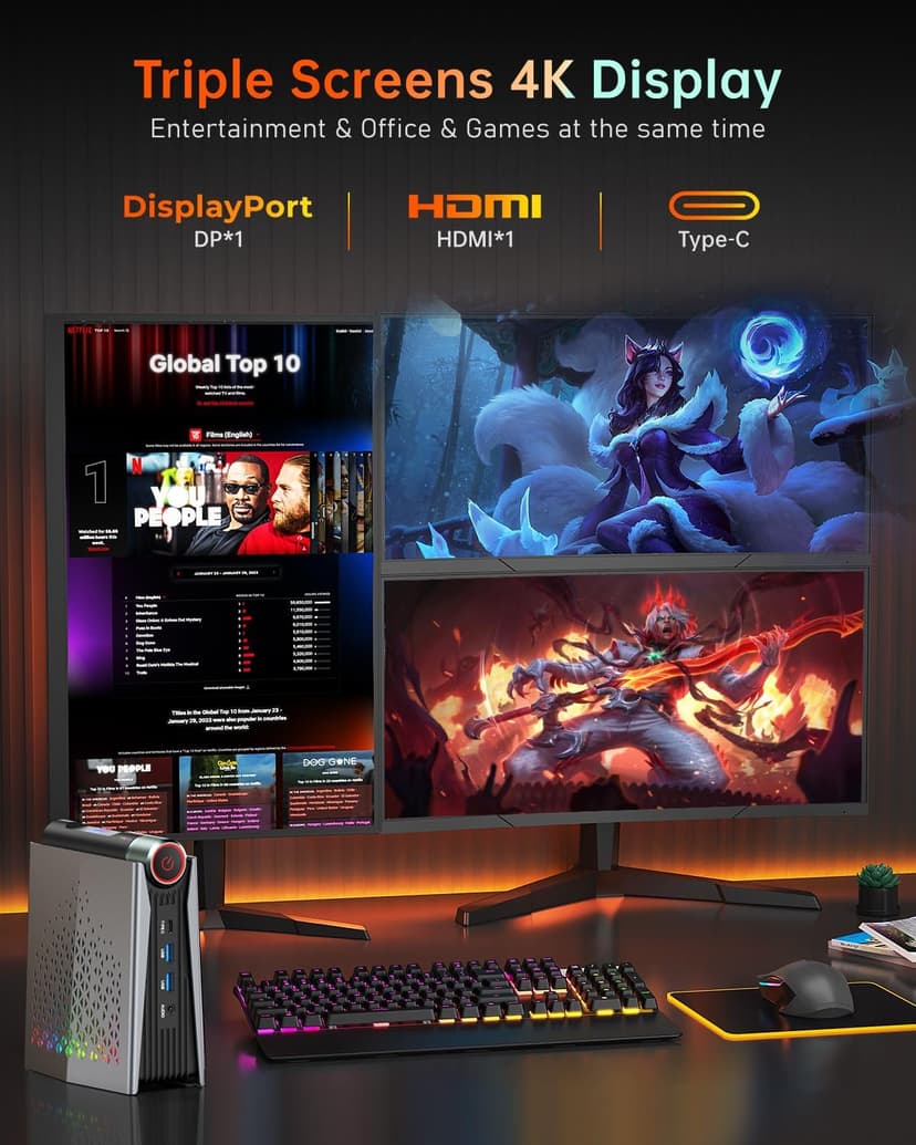 ACEMAGICIAN S3A Mini PC, AMD Ryzen 9 6900HX(up to 4.9 GHz), 32GB DDR4 1TB NVME SSD Mini Tower PC, AMD Radeon 680M Mini Desktop Computer Support BT5.2/RGB Lights/HDMI/Type-C/Wifi6