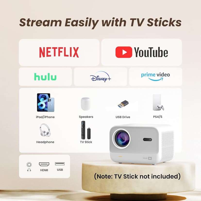 [Sound by JBL & 700ANSI] Yaber 1080P Projector with WiFi 6 and Bluetooth, [Seamless Autofocus] Portable Outdoor Movie Projector, Home Theater Projector for iPhone/TV Stick/HDMI/USB/Laptop/PS5-White