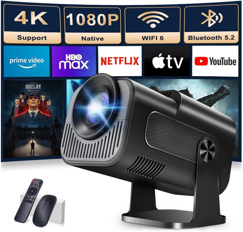 [Built-in App] Mini Projector 1080P Full HD, 4K Projector with 180° Rotation, Portable Projector WiFi 6 & Bluetooth 5.2 Support,Featuring Auto Keystone Correction,HDMI/USB Connectivity Projector Black
