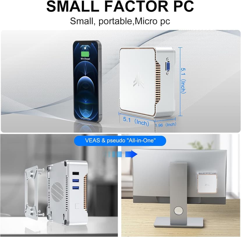 KAMRUI GK3Plus Mini PC, 16GB RAM 512GB M.2 SSD Mini Computers,12th Gen Alder Lake N95 (up to 3.4GHz) Micro PC, 2.5''SSD, Gigabit Ethernet,4K UHD,WiFi,BT,VESA/Home/Business Small pc