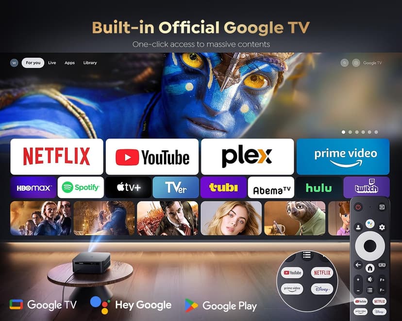 [1000 ANSI/Google TV/Voice Control]Smart Projector with WiFi 6 and Bluetooth, Netflix-Licensed 4K Support, Outdoor Movie Proyector, 1080P Home Ceiling Auto Focus Projector, PUTRIMS K12 Gray