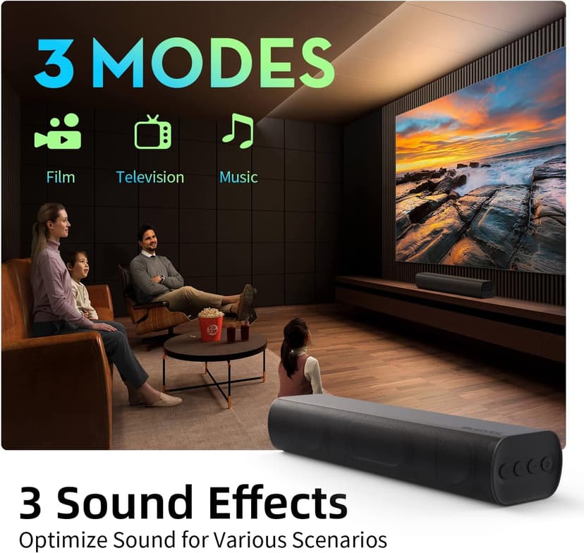 Sound Bars for TV 16-inch, Cinematic TV Sound Bar with Impactful Bass, Bluetooth Soundbar for TV with Remote Control, Wall Mountable TV Speakers Sound Bar Work with Traditional or Smart TV