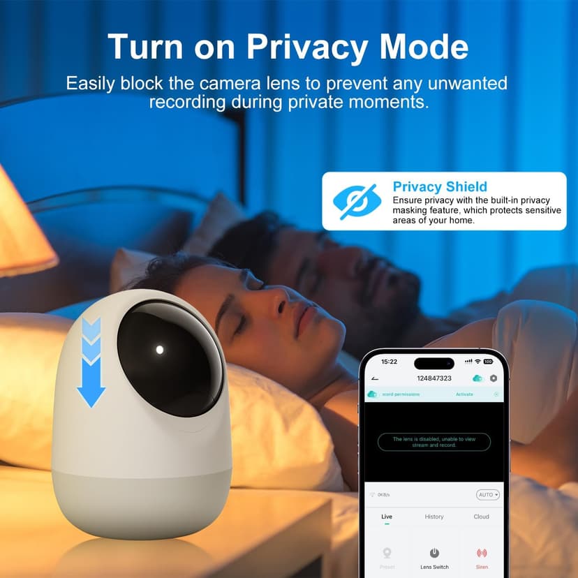 5&2.4Ghz Indoor Security Camera, 360° 3MP WiFi Cameras for Home Security, Home Security Camera, Baby/Pet Camera with Phone App, Motion/Sound Detection, Auto Tracking, 2-Way Audio, TF/Cloud Storage