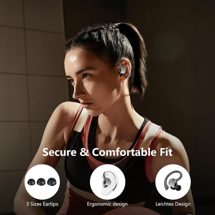 Wireless Earbuds, 2025 New Bluetooth 5.4 Headphones Sport Earphones with 68Hrs Playtime LED Display ENC Noise Cancelling Mic, IPX7 Waterproof Over Ear Ear Buds with Hook for Sports/Running