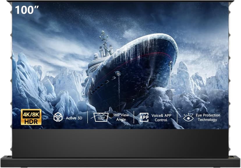 IN&VI Motorized ALR Floor Rising Projector Screen for Long/Standerd Throw Projector,Movie Screen for Home Theater,Motorized Projector Screen 4K/8K Ultra HD Active 3D (100 Inch/16:9)