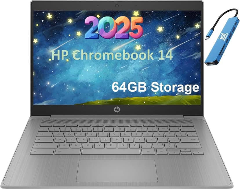 HP Chromebook 14 Laptop (14" HD, Intel 4-Core Celeron N4120, 4GB RAM, 64GB SSD, UHD Graphics 600) for Home & Student, Light Weight & 14-Hr Battery Life, Webcam, Wi-Fi, IST HUB, Chrome OS, Grey