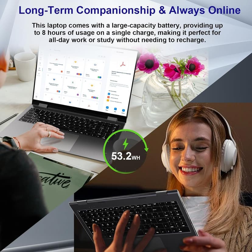 jumper Laptop 16 inch, Convertible Laptop with 1 Year Office 365, 16GB DDR4 640GB Storage, 360 Degree Rotation, Fingerprint Reader, Backlit Keyboard, Celeron N5095, 53.2WH, Type-C Full Function ﻿