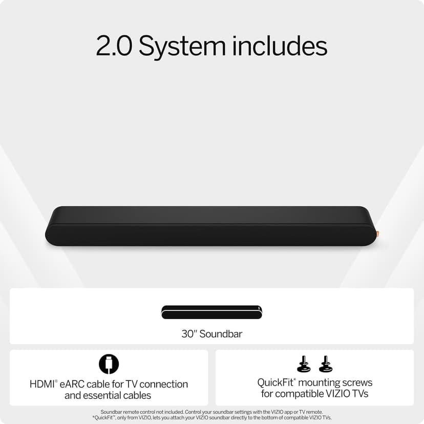 VIZIO 2.0 Soundbar w/Dolby Atmos & DTS:X, Bluetooth Speaker, QuickFit™ Compatible – SV200M-08 (New, 2024 Model)