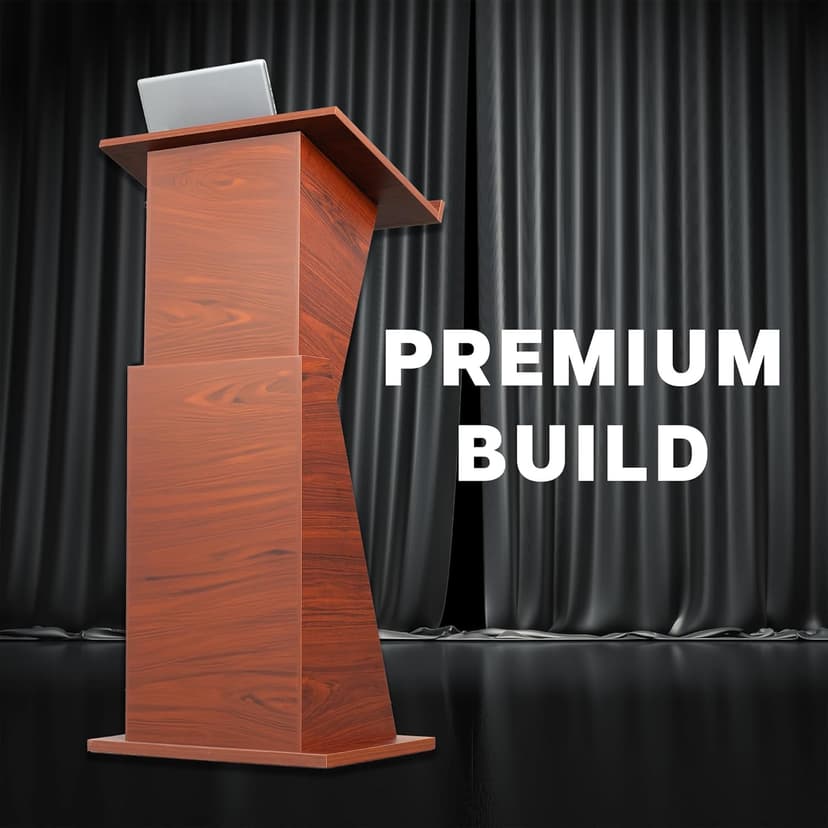 VIVO Pneumatic Height Adjustable Podium, Professional Presentation Lectern with 24 inch Platform and Storage Shelves, Dark Walnut, Stand-PDMH