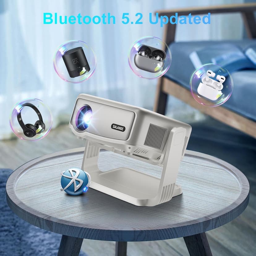 Smart Projector with Built in Apps - Electric Focus, Auto Keystone, Salange Android Projector 4k Wifi Bluetooth, 360° Ajustable Mini Protable Outdoor Movie Projectors, Compatible w iPhone, TV Stick