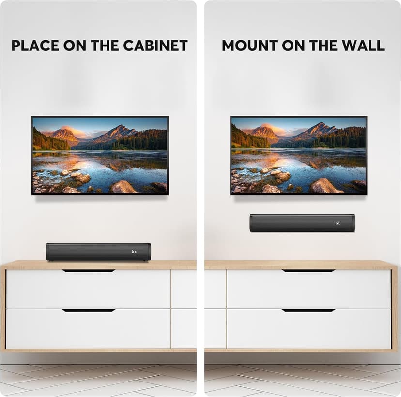 Wohome 2.1ch Small Sound Bars for TV with 6 Levels Voice Enhancement, Built-in Subwoofer, 16 Inches Bluetooth 5.3 Soundbar Speakers with Optical/AUX/USB Connection, S100