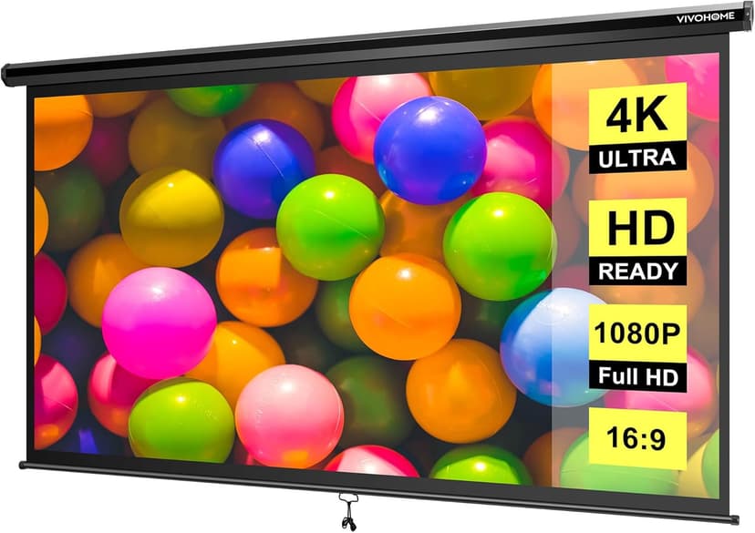 VIVOHOME Projector Screen Pull Down, 16:9 100 Inch Retractable Projection Screen, HD 4K Manual Pull Movie Screen for Home Theater, Cinema, Office (87x49 Inch Black)