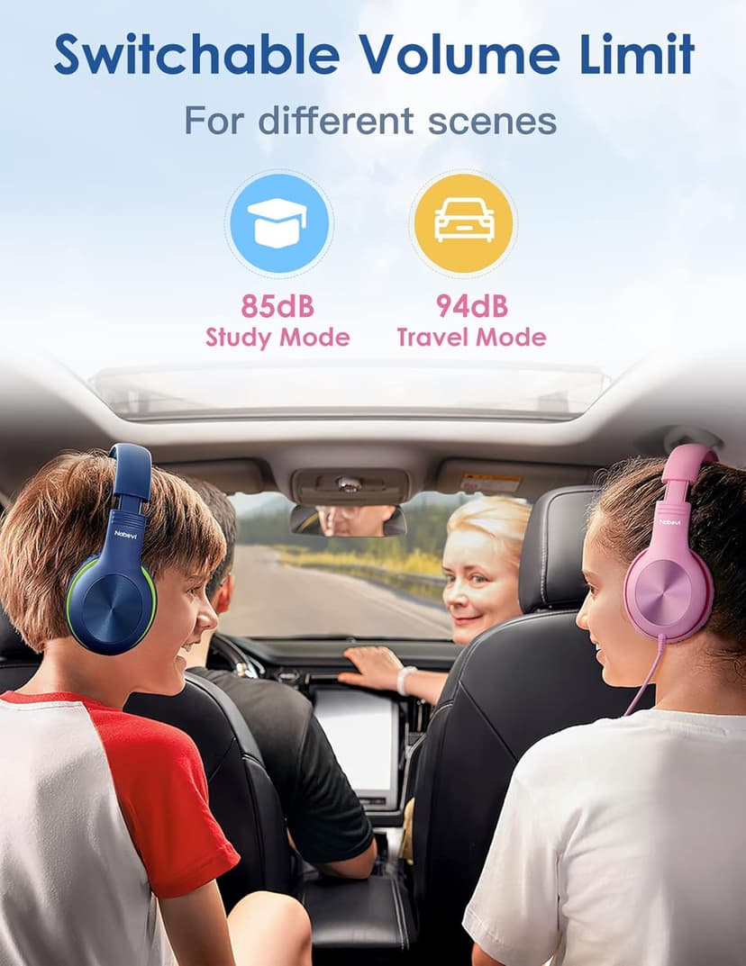 Headphones for Kids for School, Kids Headphones with Microphone, Sharing Function, 85dB/94dB Safe Volume Limit, HD Sound, Over Ear Kid Headphone for School, On-line Study, Travel, DarkGreen