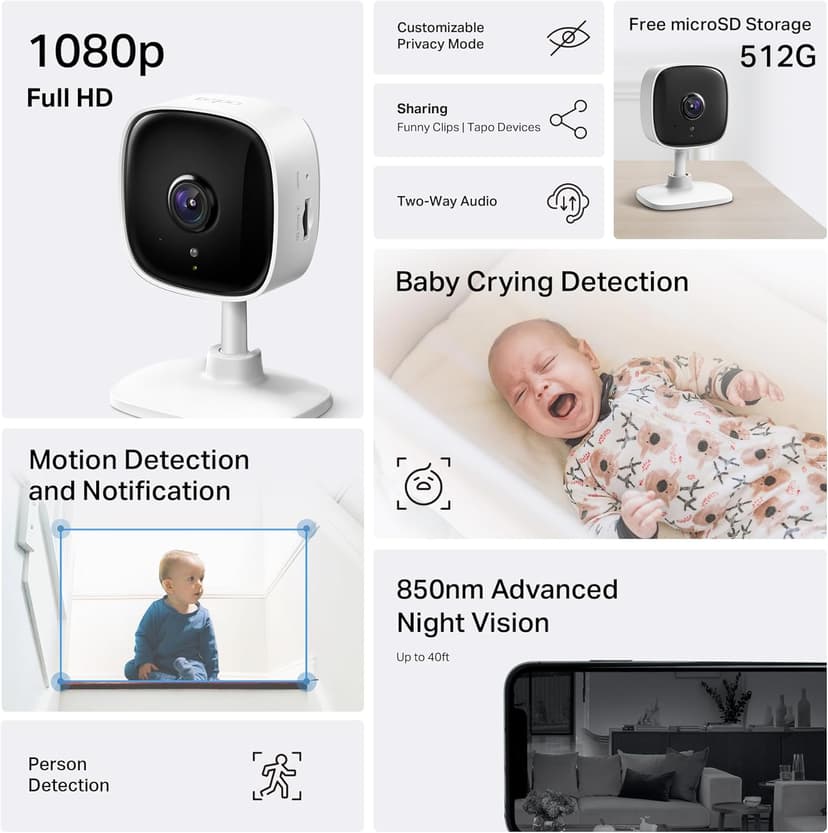 Tapo by TP-Link 1080P Indoor Security Camera for Baby Monitor, Pet Camera w/Motion Detection, 2-Way Audio Siren, Night Vision, Cloud & SD Card Storage, Works w/Alexa & Google Home, C100(4-Pack)