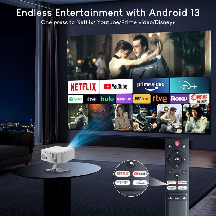 Netflix Licensed Projector with Wifi Bluetooth 4K, Auto Keystone/Electric Focus, Smart Android 13 NTV, 400 ANSI Lumen, 1080P Native Outdoor Movie Projector, Mini Portable, Built-in Apps (2025)