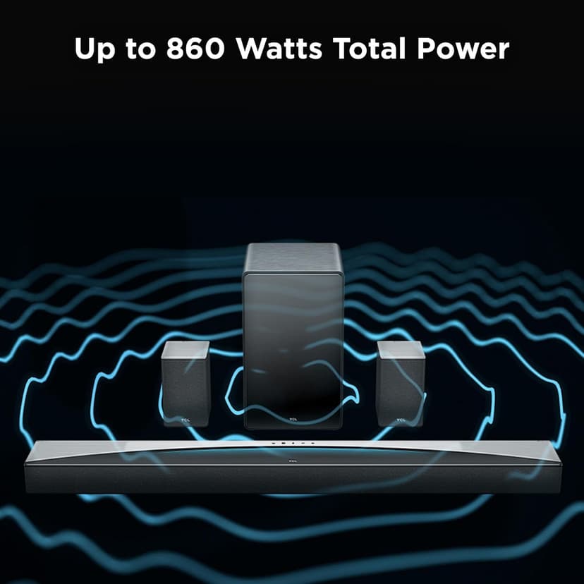 TCL Q85H Q Class 7.1.4 Channel Sound Bar with Dolby Atmos, DTS:X, Ray Danz Technology, Wireless Subwoofer, Wireless Surround Speakers, and Bluetooth Music Streaming