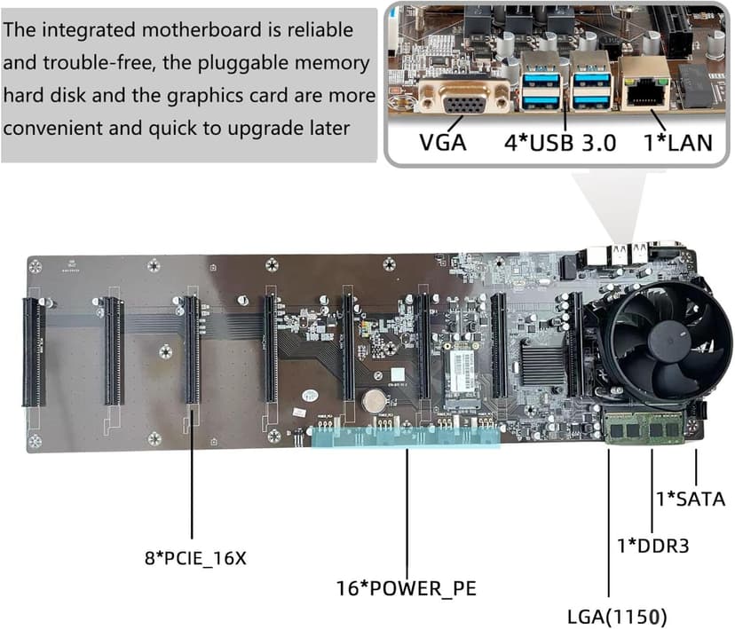 8GPU Mining Rig Complete Crypto Miner with Windows10,Including 8GPU Mining Motherboard 2000W Power Supply,CPU,SSD,4G RAM, 8 GPU Mining Case for ETC/LTC/XHV/Monero/Ravencoin(Without GPU)
